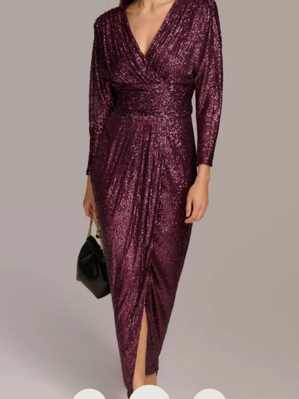 Donna Karan Plum Sequin V-Neck Drapped Evening Gown Sz 12 NWT
